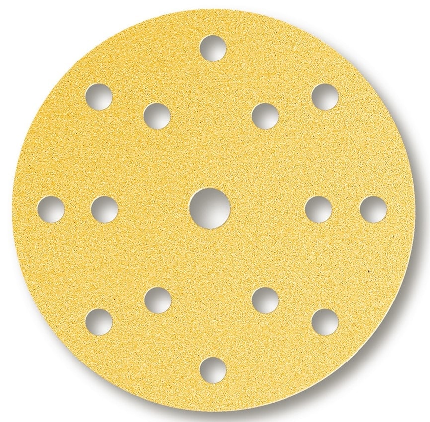 Mirka Gold 23611F1018, Ø 150 mm, P180, 15-fach gelocht, Kletthaftend, Schleifscheibe mit Aluminiumkorn