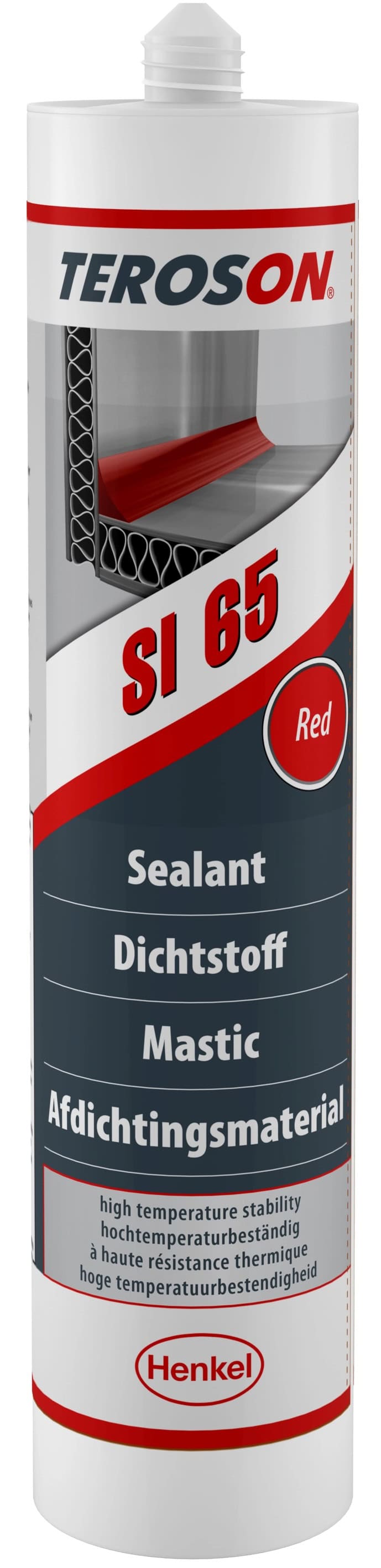 Henkel Teroson SI 65 Acetoxy Silikon Dichtstoff, 300 ml, Rot, 1K, 2267785, Für extreme Temperaturbelastungen
