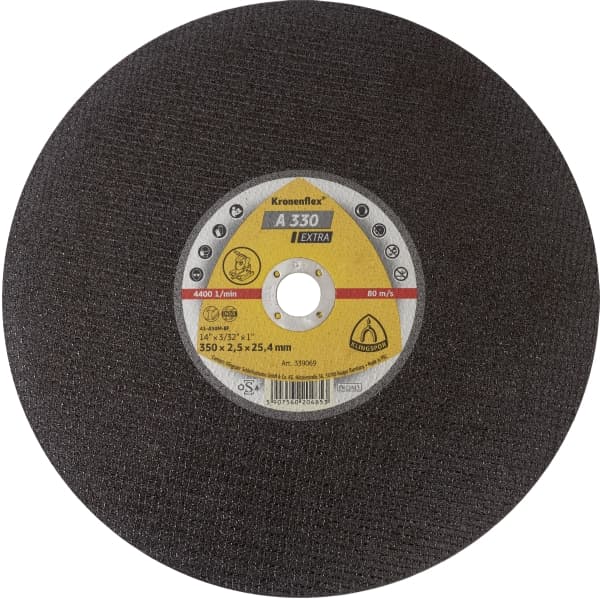 KLINGSPOR Kronenflex A 630 N Supra Grosstrennscheibe 353328, Ø 400 mm x 3,2 mm x 25 mm, A, 3.800 U./Min., Typ 41 Gerade, Aluminiumkorn, Für Stahl und 