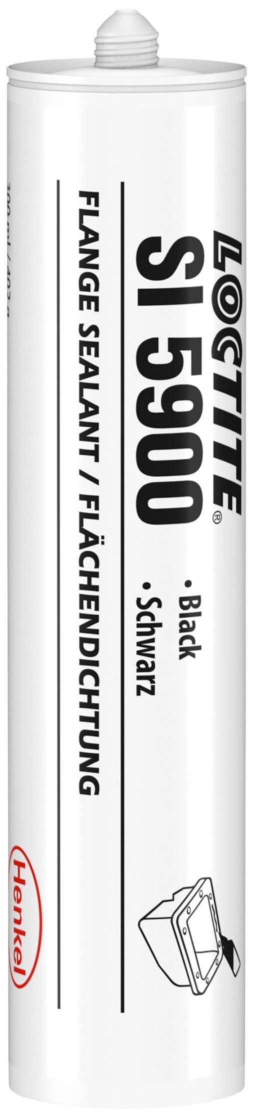 Henkel Loctite SI 5900 Silikondichtung, 300 ml, Schwarz, 2061874, Schnell abbindende, pastöse , ölbeständige RTV-Dichtung für flexible Flansche