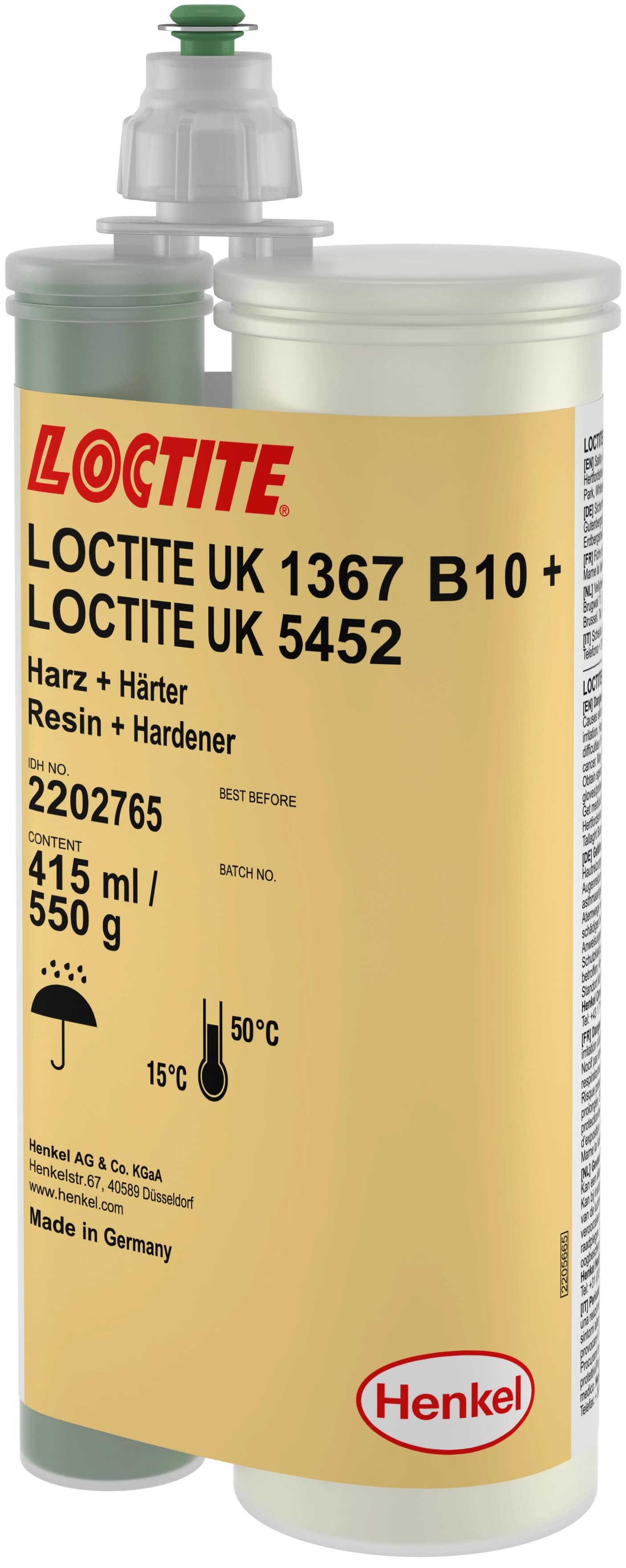 Henkel Loctite UK 1367 B10 / UK 5452 Strukturklebstoff, 415 ml , Grün, 4:1, 2K, 2202765, Für allgemeine Montageanwendungen