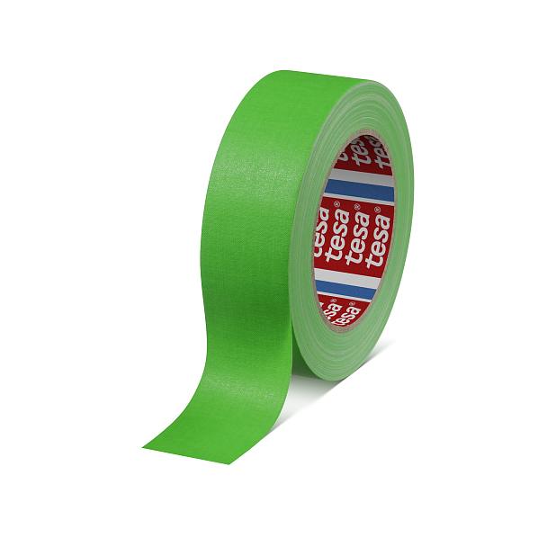 tesaband Gewebeband 4671, 50 mm x 25 m, 0,28 mm, Fluoreszierend Grün, Für Industrie, Produktion, Bühne, Studio und Messen