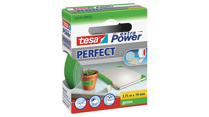 tesa 56341, 19 mm x 2,75 m, 0,18 mm, Grün, Extra Power Perfect Gewebeband