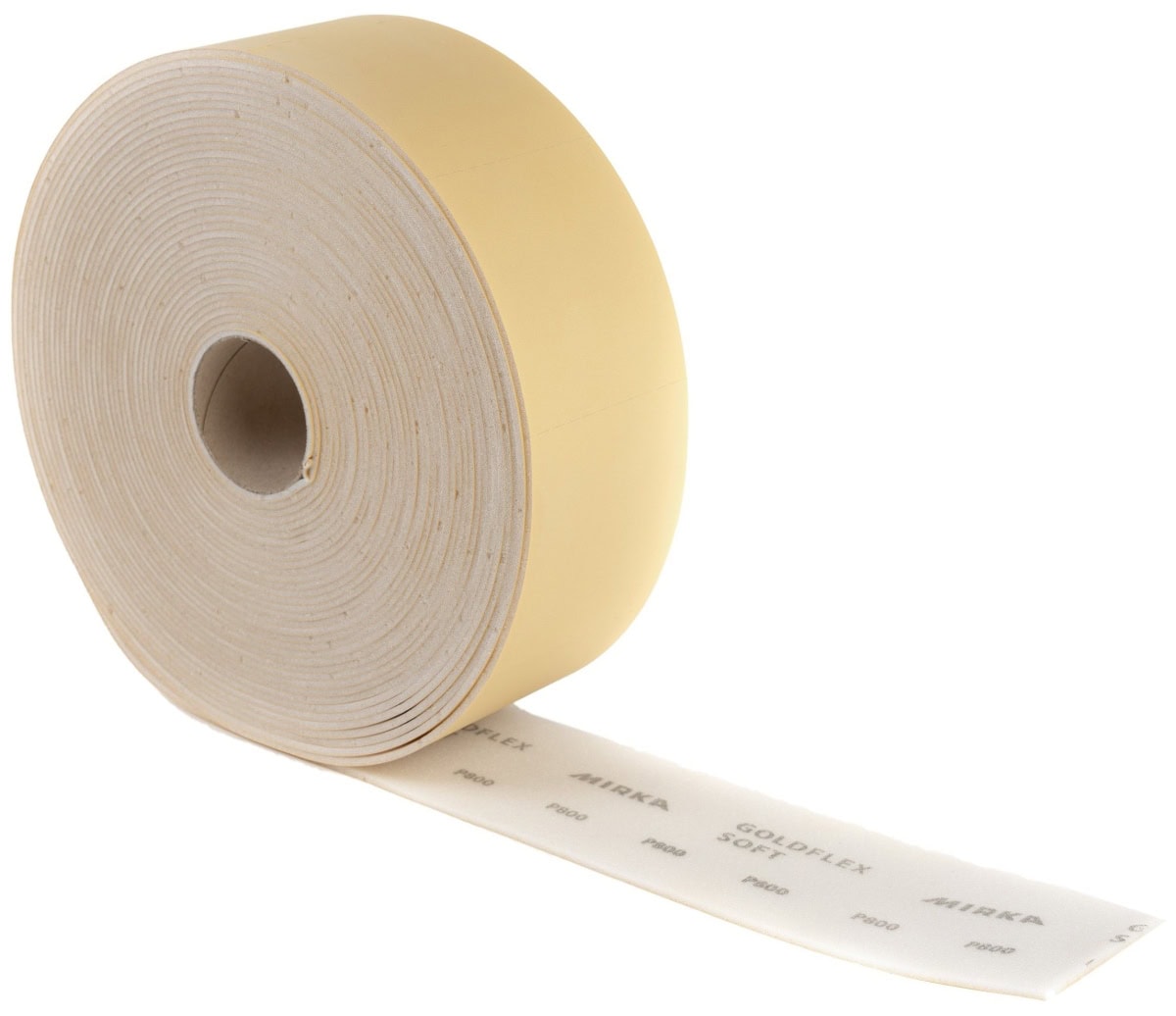 Mirka® Goldflex Soft 2912707051, 115 mm x 125 mm, P500, A, Ohne Haftung, 200 Stück auf der Rolle, Perforierte einseitige Handpads mit Aluminiumkorn, Für Finish- und Polierarbeiten an Werkstücken