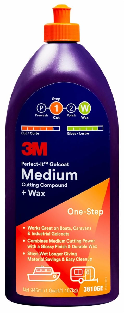 3M™ Perfect-It™ 36106E, 946 ml, Gelcoat Schleifpaste für mittleren Abtrag mit Wachs zum zeit- und kostensparenden Abtragen, Polieren und Wachsen in einem einzigen Arbeitsgang