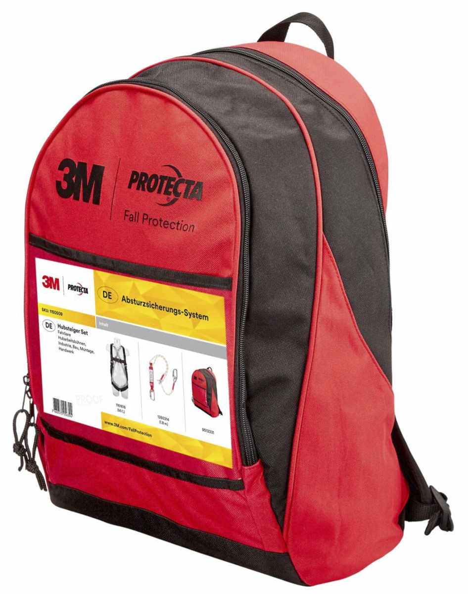 3M™ Protecta® Mobile Hubarbeitsbühnen Set 1150509, Größe M/L, Hubarbeitsbühnen Absturzsicherungssystem mit Auffanggurt, 2 m Verbindungsteil und Rucksack