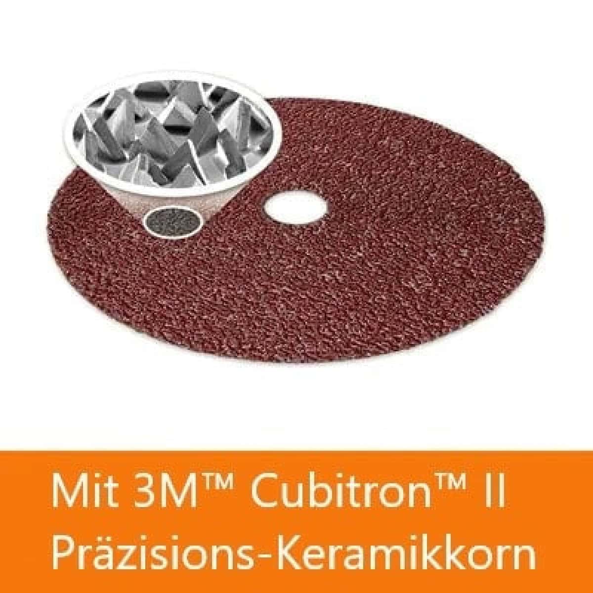3M™ Cubitron™ II 982C 460714, Ø 180 mm x ø 22,23 mm, 36+, 8.500 U./Min., Fiberscheibe mit Präzisions-Keramikkorn