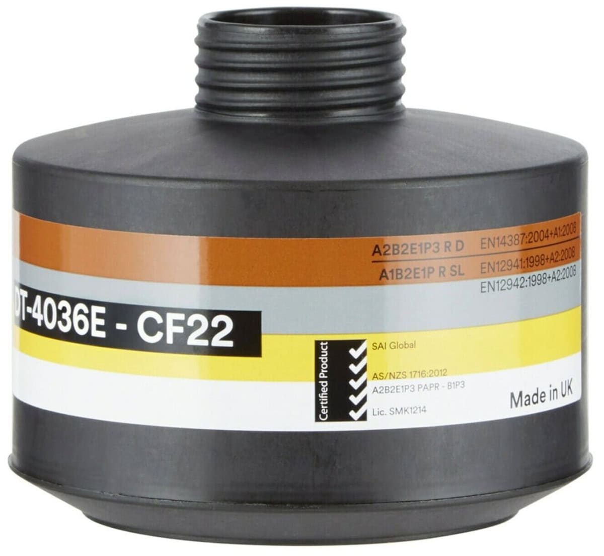 3M™ DT-Series™ DT-4036E, Kombinationsfilter CF22, A2B2E1 P3 PSL R D, Schwarz, 40 mm Rundfilteranschluss [NATO Standard], Filter gegen organische-, anorganische-, saure Gase & Dämpfe und Partikel