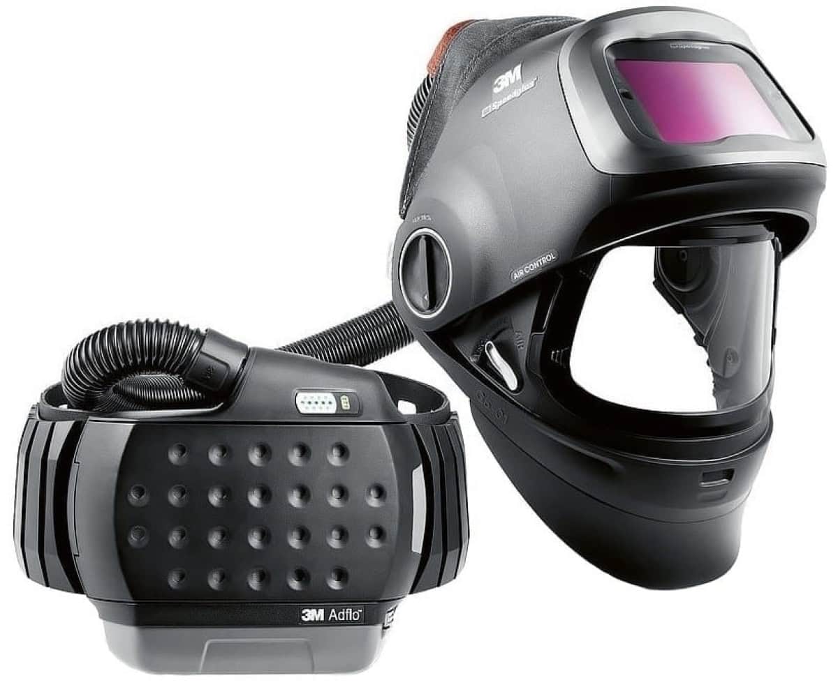 3M™ Speedglas™ Schweißmaske G5-01 mit Schweißfilter G5-01/03NC und Adflo™ High-Altitude Gebläseeinheit, 617810, inkl. QRS-Luftschlauch und Tasche, TH3, 4A/3B, Kopfband + Textilkopfschutz; Teile: [617800 + 610010]