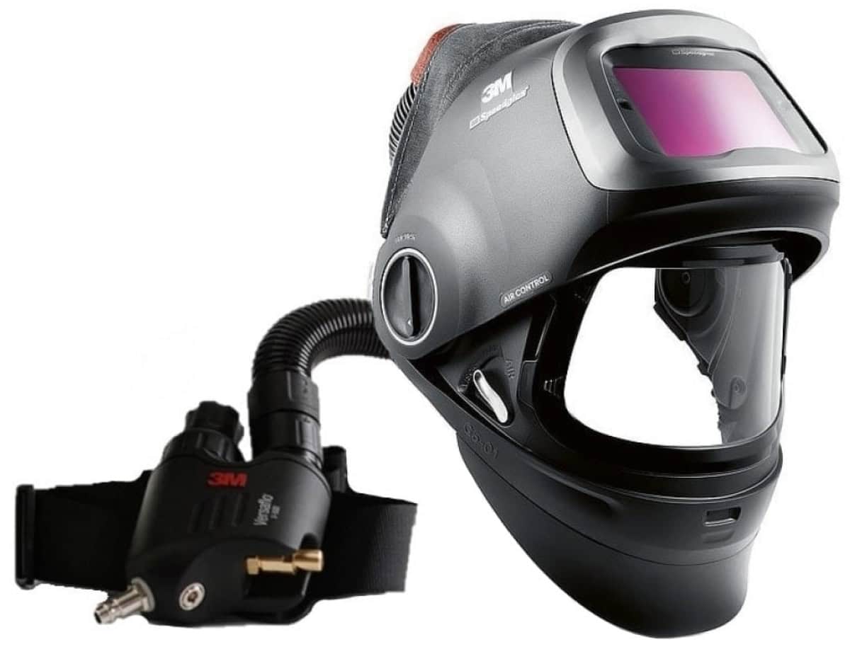 3M™ Speedglas™ Schweißmaske G5-01 mit Schweißfilter G5-01/03NC und Versaflo™ V-500E Drucklufteinheit, 617829, inkl. QRS-Luftschlauch und Tasche, TH3, 4A/3B, Kopfband + Textilkopfschutz; Teile: [611100 + 630010 + 834016 + 790105 + V500E]