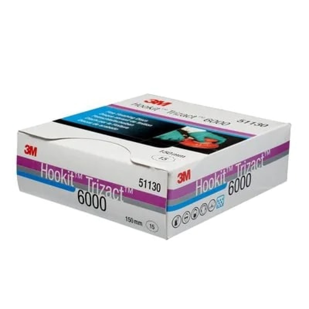3M™ Trizact™ Hookit™ 443SA 30662, Ø 150 mm, P5000, Blau-Grün, Kletthaftend, Feinschleifscheibe mit Siliziumkorn