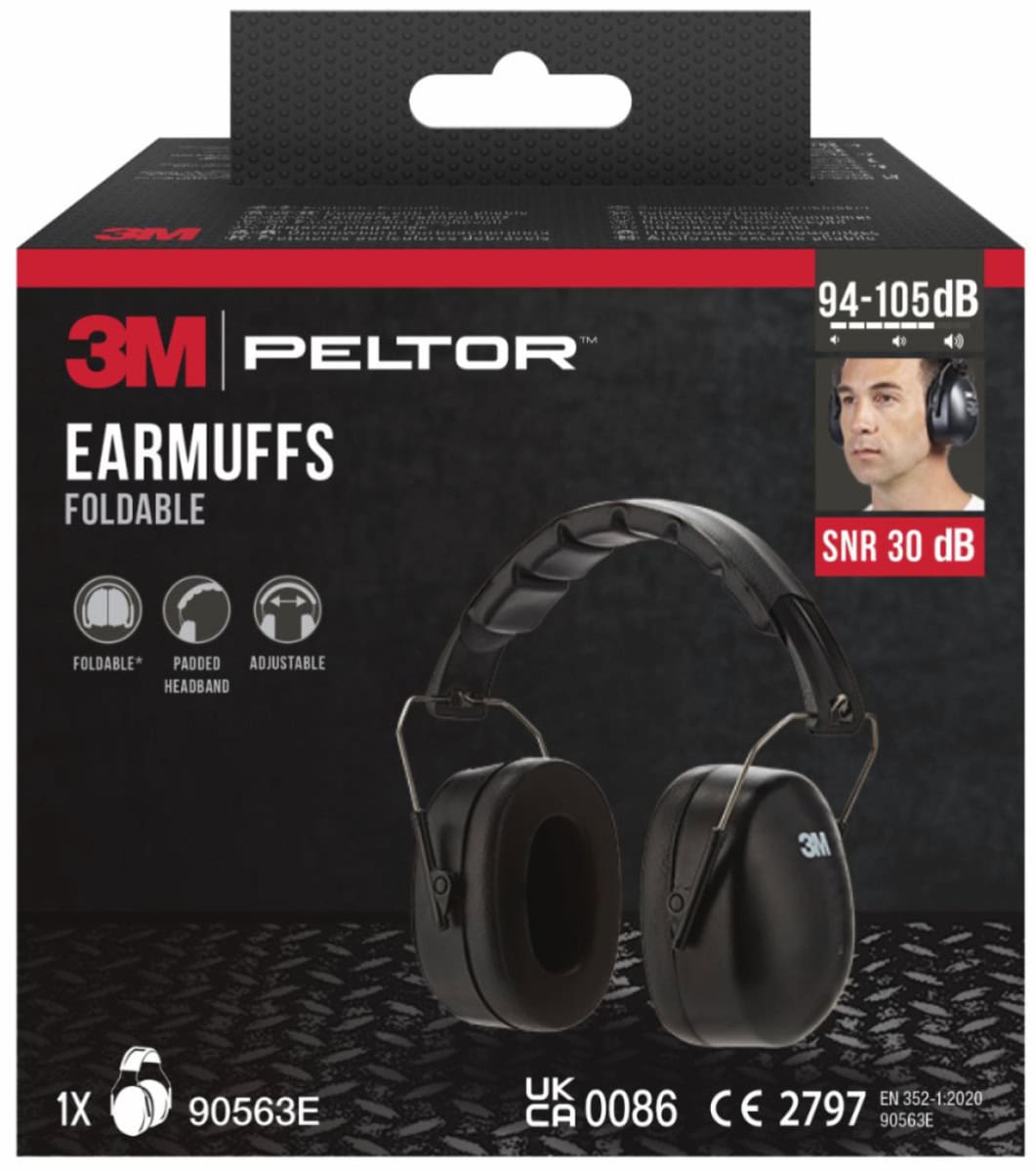 3M™ Peltor™ Kapselgehörschutz 90563E-1, Für sehr laute Arbeitsumgebungen, SNR = 30 dB, Grün/Schwarz, Kopfbügel, Faltbar, Einzelhandelsverpackung