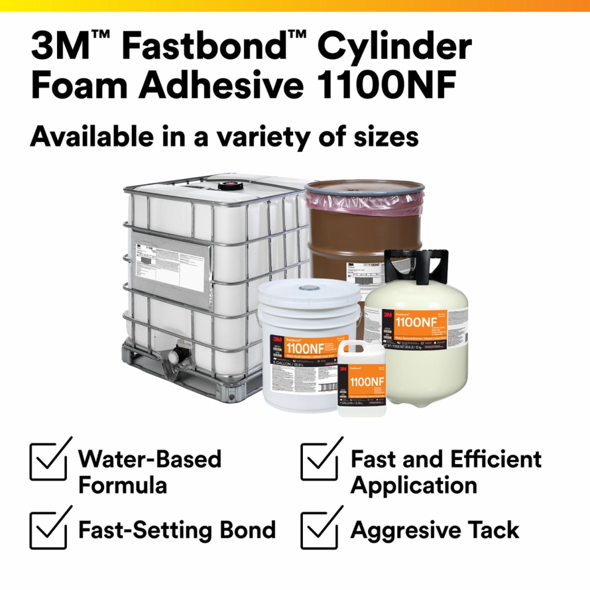 3M™ Fastbond™ Dispersion Schaumklebstoff 1100 NF, 18,927 Liter / 5 Gallon, Transparent,  1% VOC, Lösemittelfrei, Wasserbasierter Dispersionsklebstoff auf Acrylatbasis