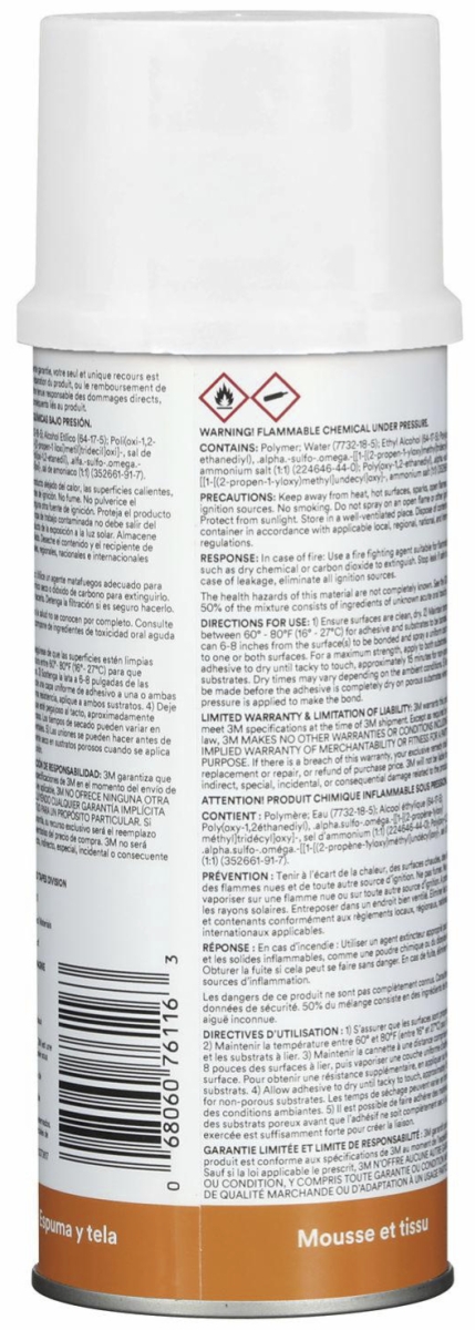 3M™ Fastbond™ Schaum- und Textil Dispersionsklebstoff 1074, 232 g, Transparent, Niedriger VOC-Gehalt 1%, Sprühklebstoff auf Basis synthetischer Elastomere