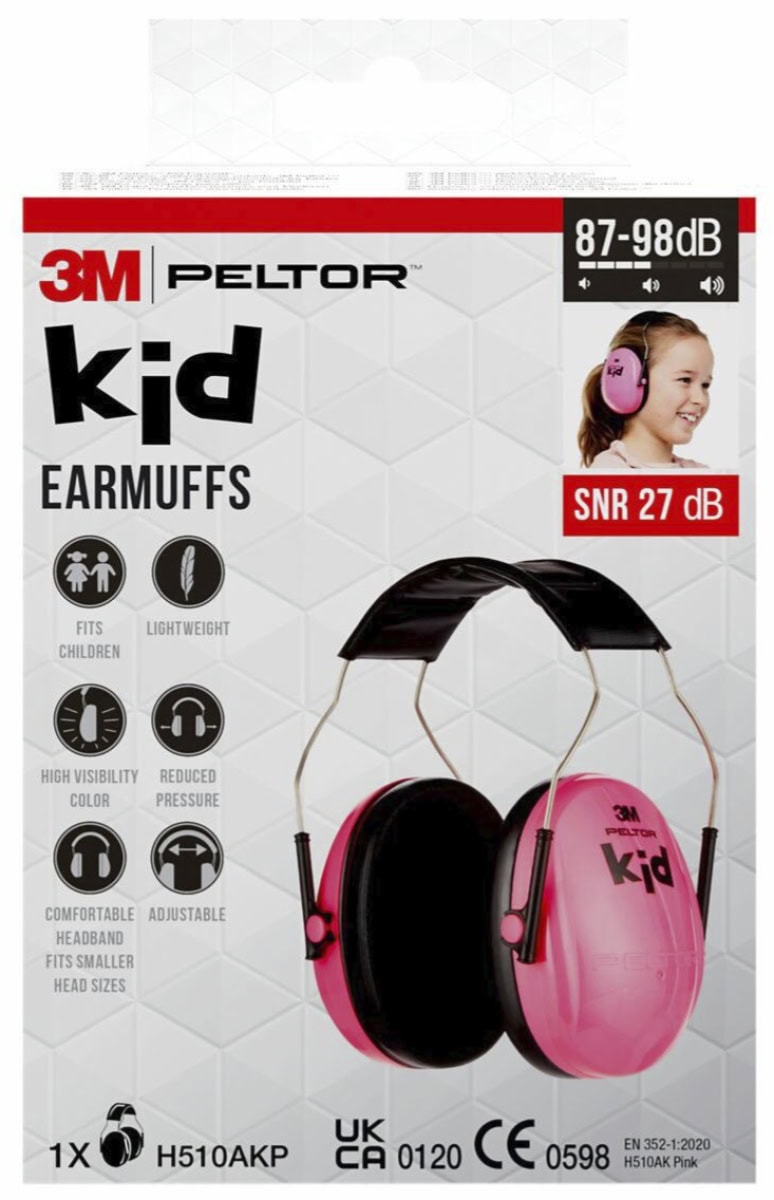 3M™ Peltor™ Kid Kapselgehörschutz für Kinder H510AKP-1, SNR = 27 dB, Pink / Rosa, Für Lernen, Konzerte, Festivals, Stadien, Arenen