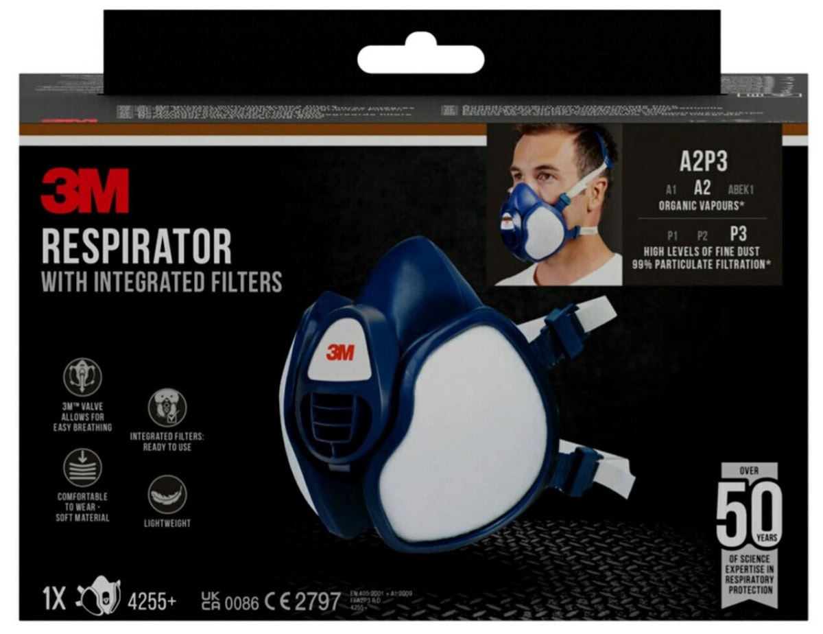 3M™ 4255-1, Komplett Halbmaske 4255+, FFA2P3 R D, Wartungsfrei & Gebrauchsfertig, Einzelhandels Packung mit EAN Label
