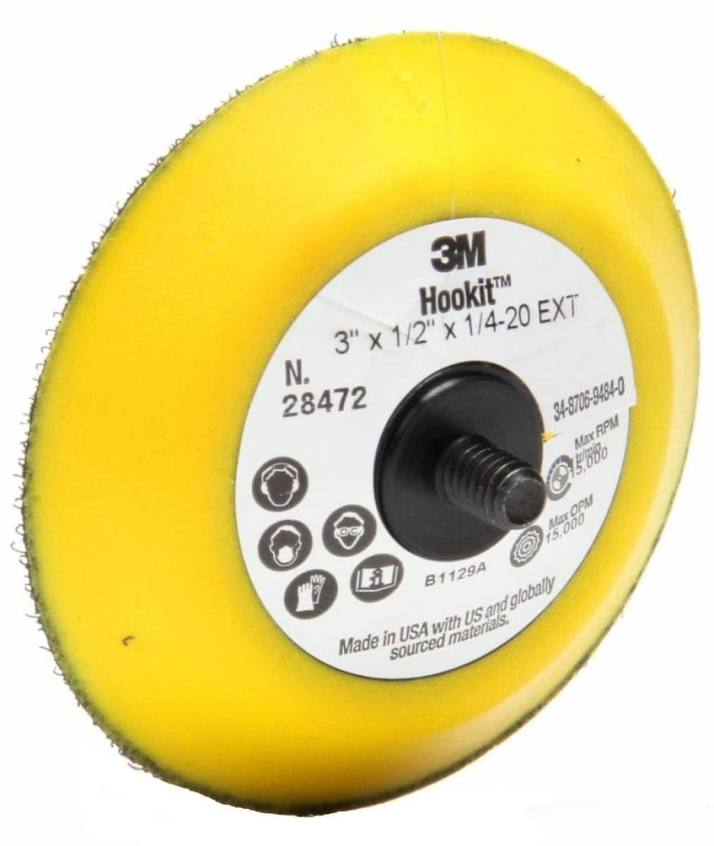 3M™ Hookit™ 28472, Ø 76,2 mm x 12,7 mm x 6,35 mm Stützteller Standard, Ungelocht in Gelb, zur Aufnahme von kletthaftenden und selbstklebenden Schleifscheiben für den 3M™ Exzenterschleifer