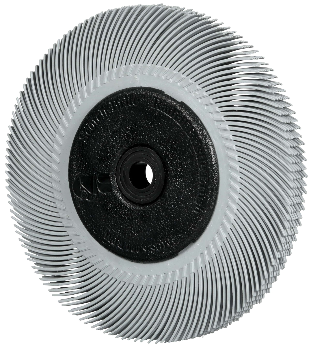 3M™ Scotch-Brite™ Präzisions Radialborstenbürste PN-RB 7100374844, Ø 150 mm x ø 11 mm, Breite: 25 mm, 120+, Typ C (Gebogene Borsten), Mit Adapter, Grau, 6.000 U./Min., Für Reinigungs- und Entgratungsarbeiten