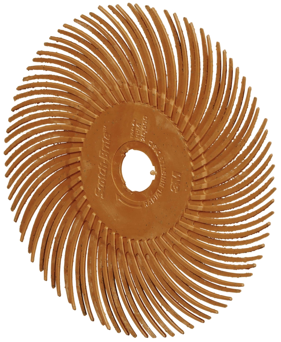 3M™ Scotch-Brite™ Präzisions Radialborstenbürste PN-RB 7100375403, Ø 75 mm x ø 10 mm, 80+, Typ C (Gebogene Borsten), Orange, 20.000 U./Min., Für Reinigungs- und Entgratungsarbeiten