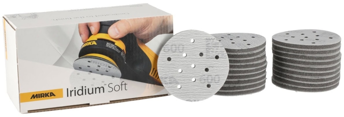 Mirka® Iridium® Soft Schleifscheibe 249JV02095, Ø 77 mm, Dicke: 5 mm, P2000, A (Aluminiumkorn), Multilochung, Kletthaftend, Für Lackschliff & Grundierungsschliff