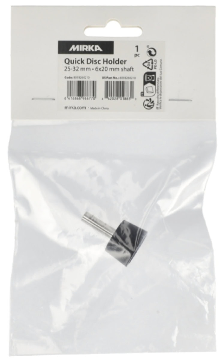 Mirka® Quick Disc Halter 8093260210, Ø 25 - 32 mm, Ungelocht, 6 x 20 mm Aufnahmeschaft, Hart, Ohne Schaumunterlage