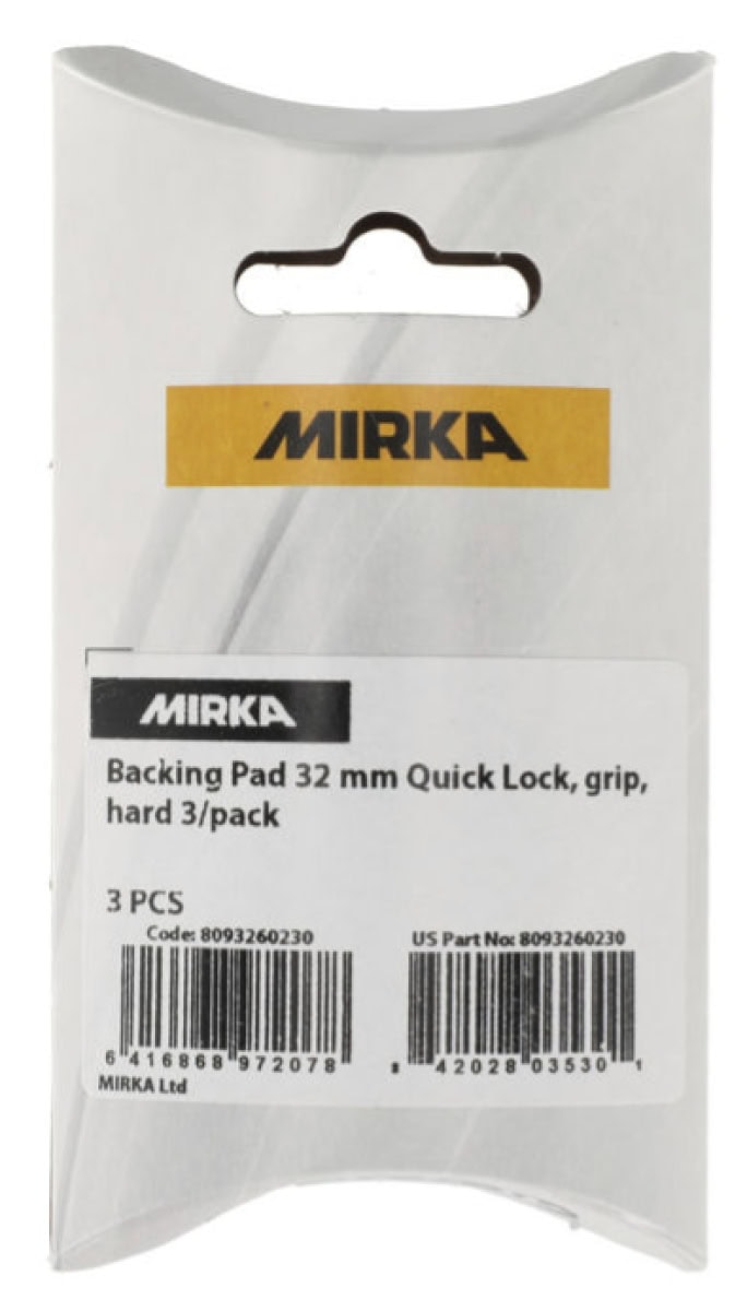 Mirka® Quick Lock Schleifteller 8093260230, Ø 32 mm, 3 Stück pro Packung, Ungelocht, Kletthaftend, Hart, Ohne Schaumunterlage
