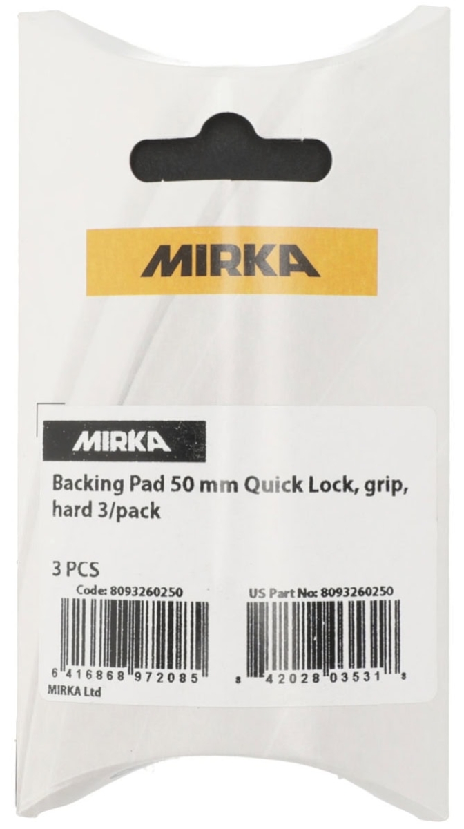 Mirka® Quick Lock Schleifteller 8093260250, Ø 50 mm, 3 Stück pro Packung, Ungelocht, Kletthaftend, Hart, Ohne Schaumunterlage