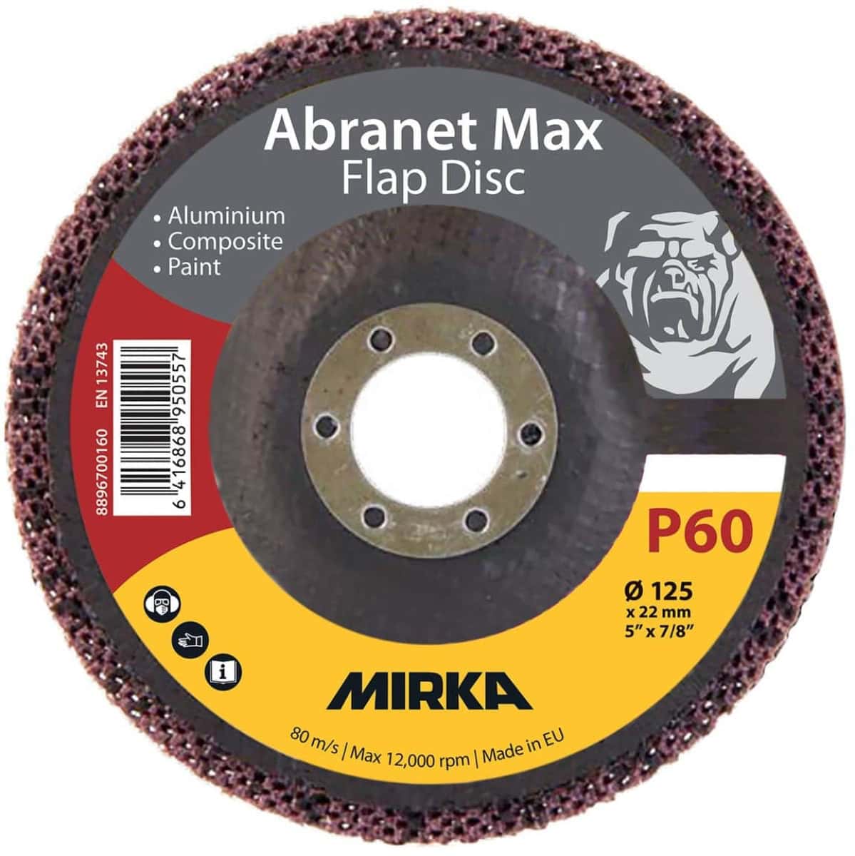 Mirka® Abranet® Max Flap Disc 8896700160, Ø 125 mm x 22 mm, P60, Fächerschleifscheibe mit Aluminiumoxidkorn