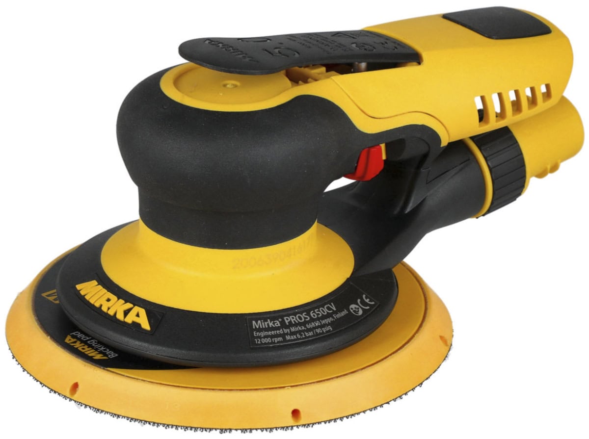 Mirka® PROS 650DB Druckluft Exzenterschleifer mit Staubbeutel 8993000111, Ø 150 mm, 5 mm Schleifhub, 5/16"-Gewinde, Eigenabsaugung, 0,36 PS / 270 Watt, Externer Absauganschluss