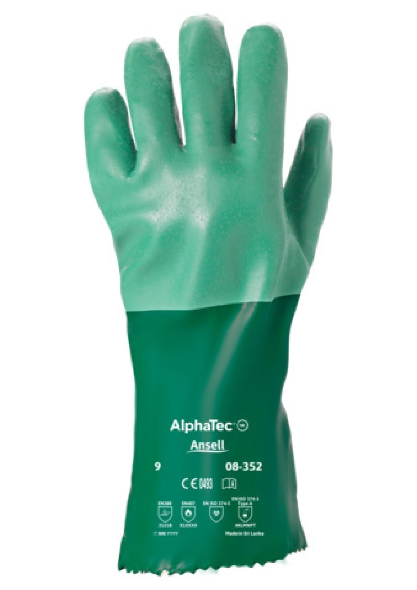 Ansell AlphaTec™ 08-352 Chemikalienschutzhandschuh 8352100, Für die chemische Industrie und Anlagenwartung, Größe 10, Grün, 305 mm lang, Mit erhöhter Griffigkeit, Flexibilität und Komfort