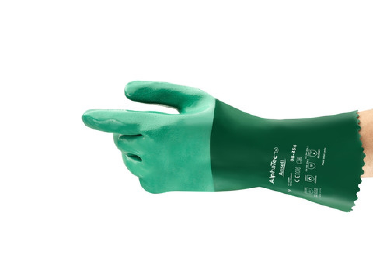 Ansell AlphaTec™ 08-354 Chemikalienschutzhandschuh 8354090, Größe 9, Grün, 355 mm lang, Für hohe Flexibilität und gute Griffigkeit