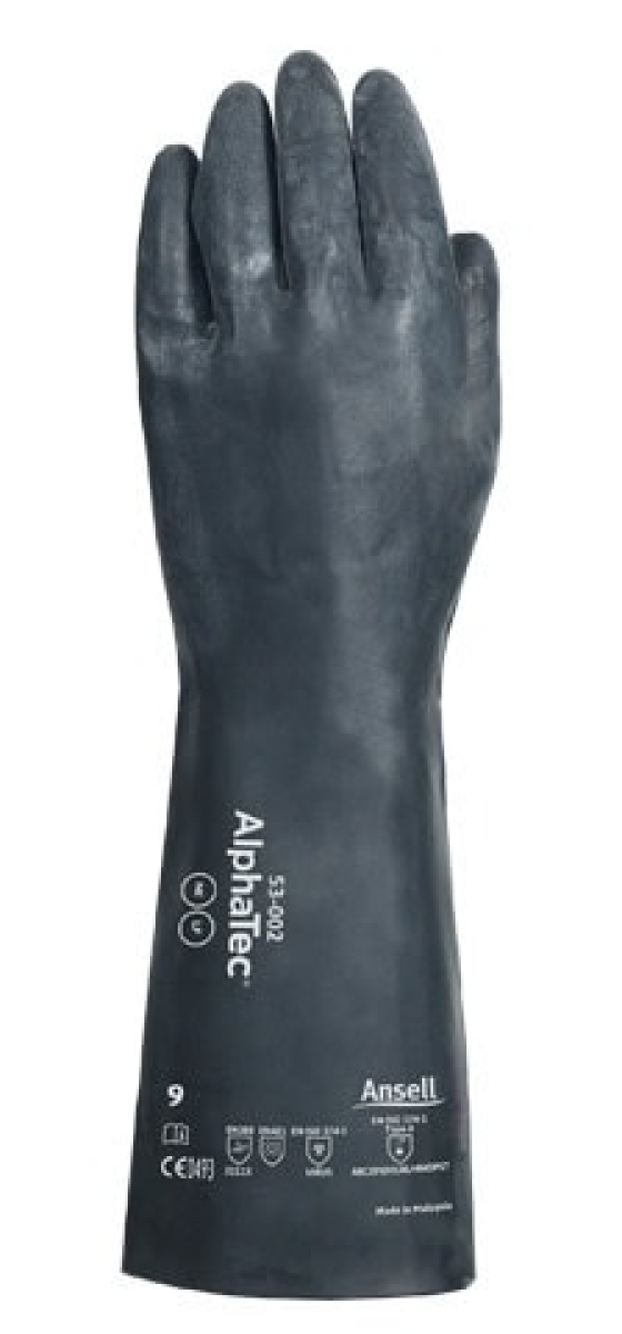 Ansell AlphaTec™ 53-002 Chemikalienschutzhandschuh 53002070, Für anspruchsvollen Chemikalienschutz in Industrie und Wartung, Größe 7, Schwarz, 350 mm lang, Mit MICROCHEM™ Chemical Barrier Technology