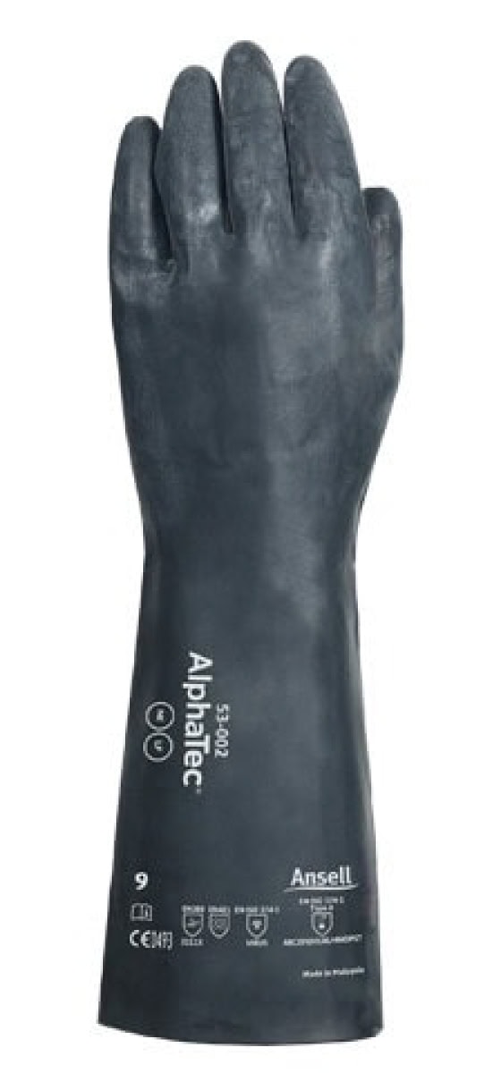 Ansell AlphaTec™ 53-002 Chemikalienschutzhandschuh 53002090, Für anspruchsvollen Chemikalienschutz in Industrie und Wartung, Größe 9, Schwarz, 350 mm lang, Mit MICROCHEM™ Chemical Barrier Technology