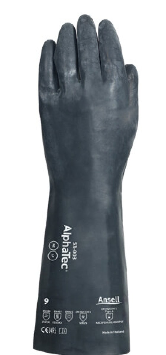 Ansell AlphaTec™ 53-003 Chemikalienschutzhandschuh 53003070, Für anspruchsvollen Chemikalienschutz mit mechanischer Beständigkeit, Größe 7, Schwarz, 350 mm lang, Mit MICROCHEM™ Chemical Barrier Technology