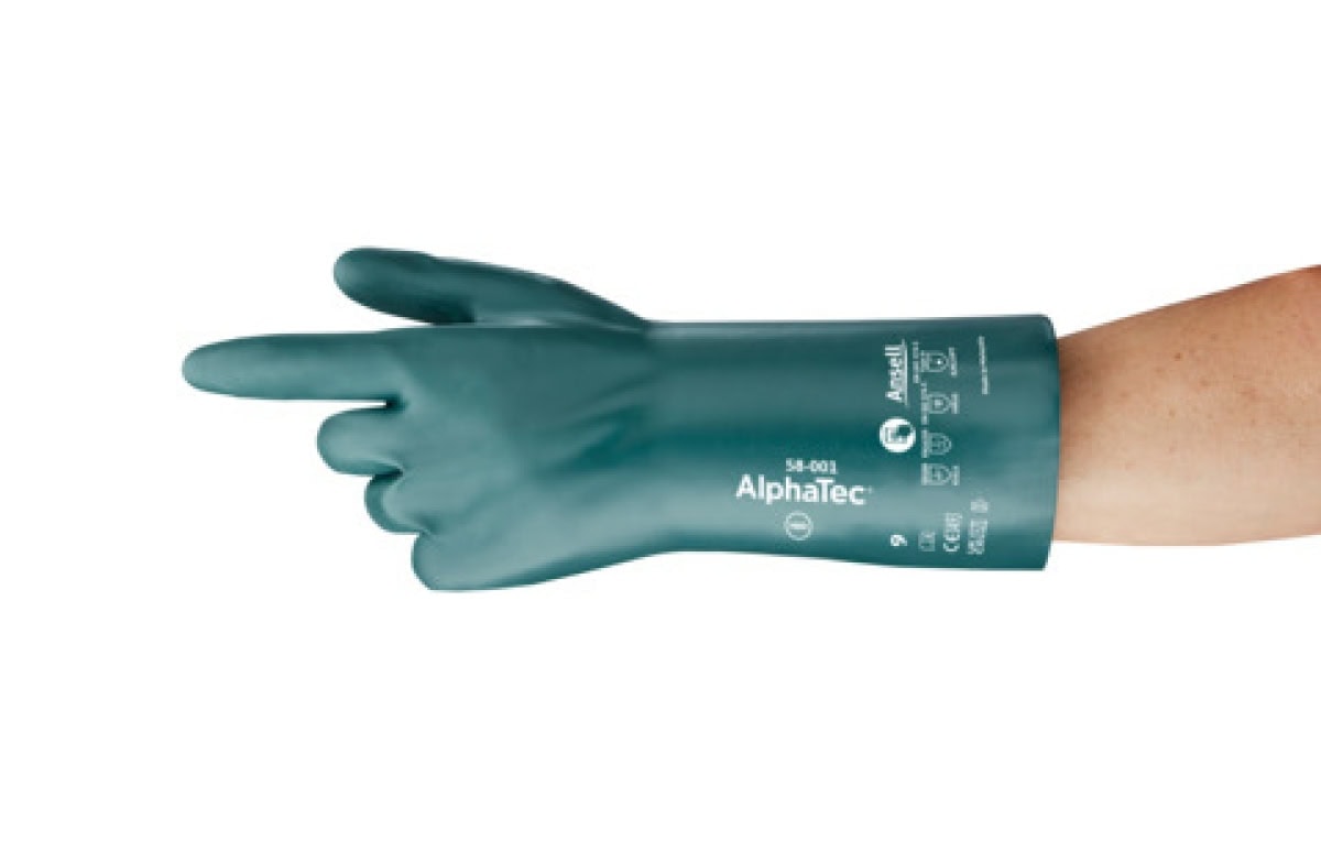 Ansell AlphaTec™ 58-001 ESD Chemikalienschutzhandschuh 58001090, Für Chemikalienschutz in ESD-Bereichen, Größe 9, Grün, 330 mm lang