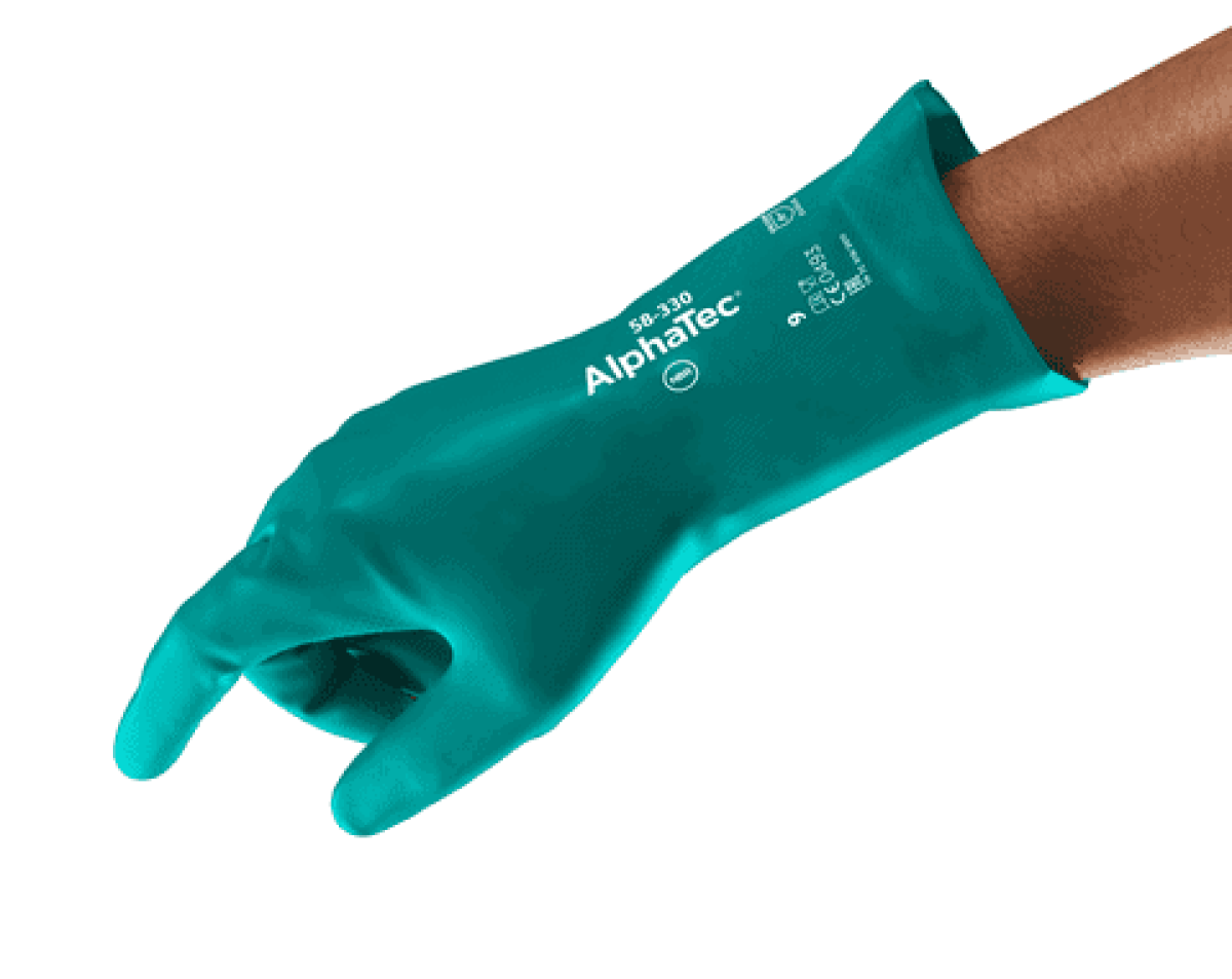 Ansell AlphaTec™ 58-330 Chemikialienschutzhandschuh 58330100, Für Chemikalienhandling und Wartungsarbeiten, Größe 10, Grün, 320 mm lang, Mit der AQUADRI™ Moisture Management Technologie