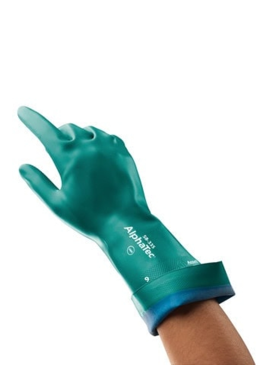 Ansell AlphaTec™ 58-335 Chemikalienschutzhandschuh 58335090, Für chemische und mechanische Belastungen, Größe 9, Grün, 380 mm lang, Mit AQUADRI™ Moisture Management Technologie
