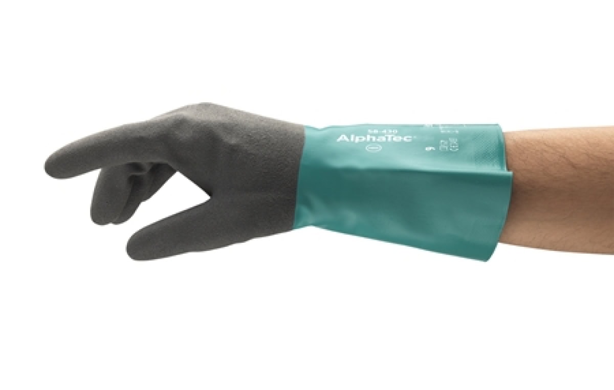 Ansell AlphaTec™ 58-430 Chemikalienschutzhandschuh 58430070, Für Chemie, Metallverarbeitung und Maschinenbau, Größe 7, Grün, 320 mm lang, kombiniert Ansell GRIP™ Technologie mit  Flexibilität und Fingerfertigkeit