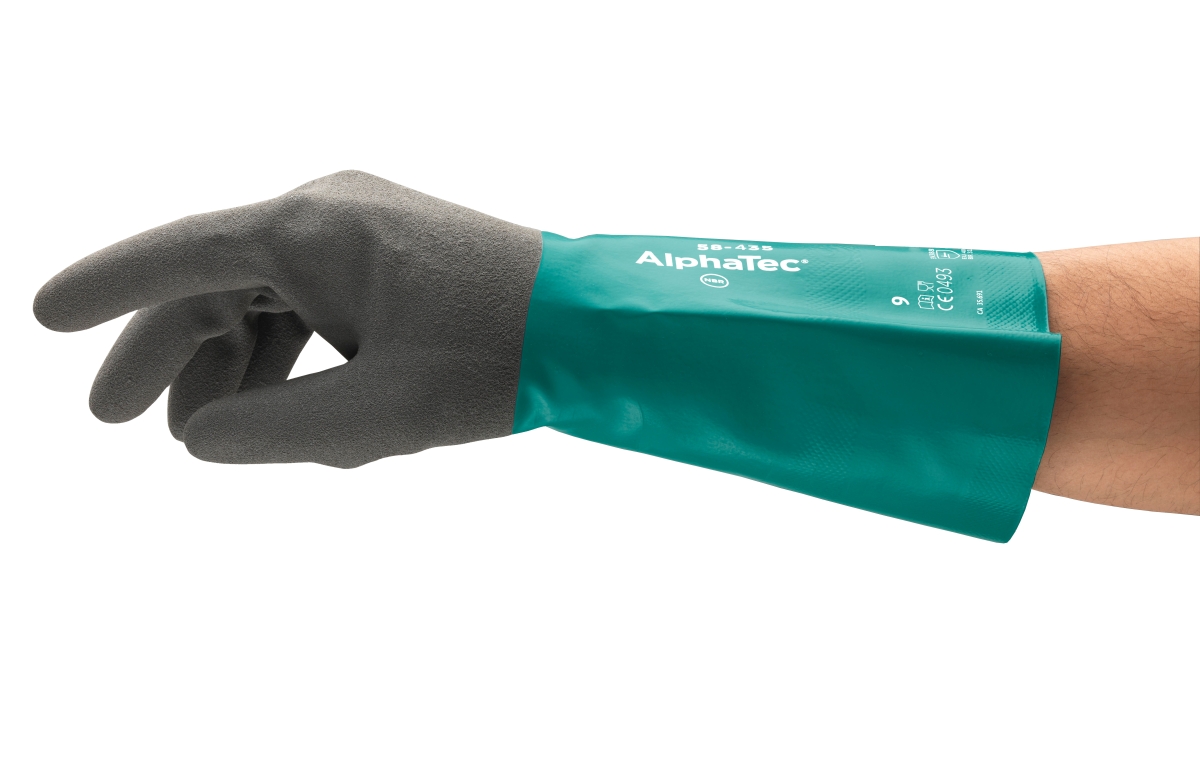 Ansell AlphaTec™ 58-435 Chemikalienschutzhandschuh 58435090, Für sicheres Arbeiten in öligen Arbeitsumgebungen, Größe 9, Grau, 380 mm lang, Mit Asell GRIP™ Technologie