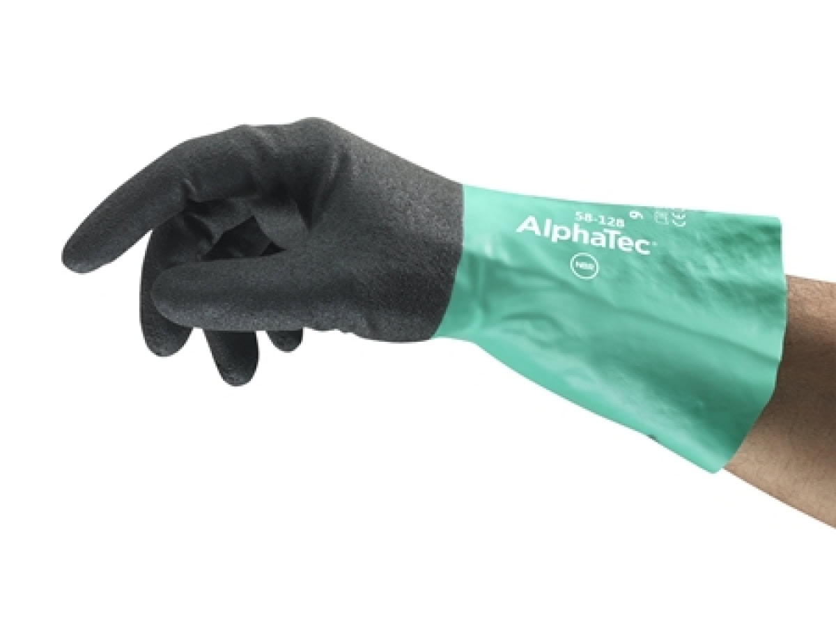 Ansell AlphaTec™ 58-128 Chemikalienschutzhandschuh 58128090, Für Montage- und Wartungsarbeiten, Größe 9, Grau, 280 mm lang, Mit Ansell GRIP™ Technologie