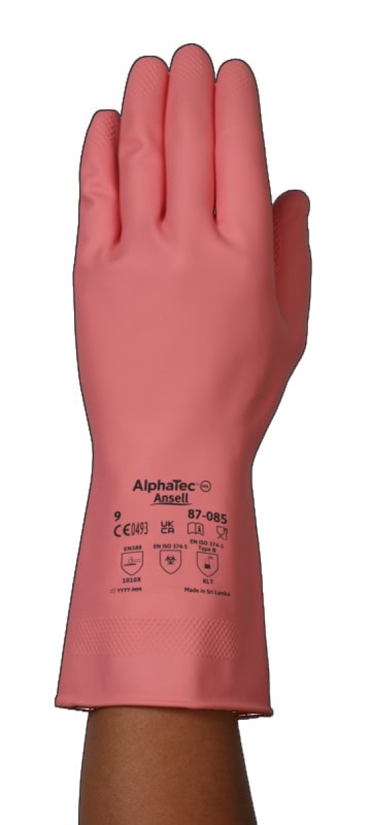Ansell AlphaTec™ 87-085 Chemikalienschutzhandschuh 87085090BP, Für Lebensmittelverarbeitung und Reinigungsarbeiten, Größe 9, Rosa, 300 mm lang, Verbesserter Komfort, leicht und flexibel
