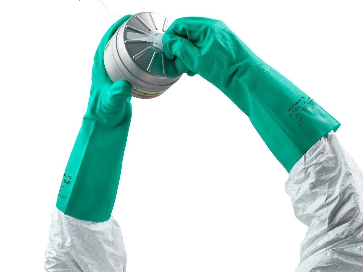 Ansell AlphaTec™ Solvex™ 37-155 Chemikalienschutzhandschuh 37155070, Für Chemie-, Wartungs- und Produktionsbereiche, Größe 7, Grün, 330 mm lang, Für nasse und trockenen Bedingungen geeignet