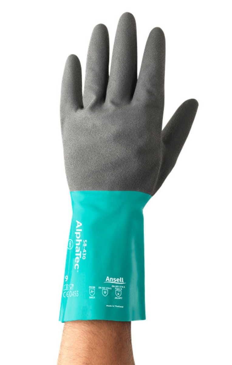 Ansell AlphaTec™ 58-430 Chemikalienschutzhandschuh 58430090, Für Chemie, Metallverarbeitung und Maschinenbau, Größe 9, Grün, 320 mm lang, kombiniert Ansell GRIP™ Technologie mit  Flexibilität und Fingerfertigkeit