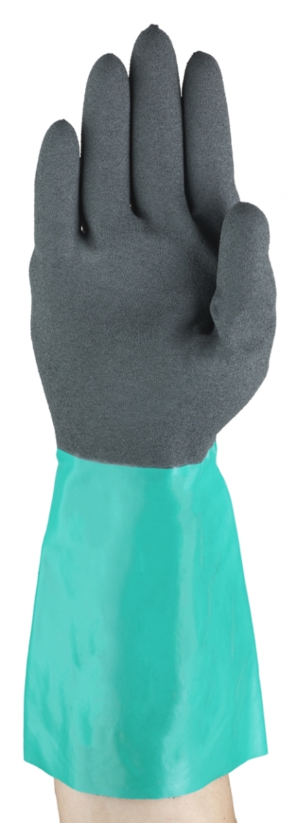 Ansell AlphaTec® 58-535W Chemikalienschutzhandschuh 58535W100, Für hohe Griffsicherheit bei Chemikalienkontakt, Größe 10, Grau, 340 mm lang, Mit Ansell Grip™ Technologie