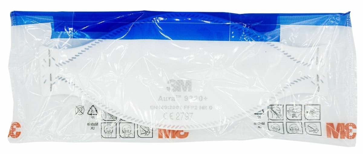3M™ Aura™ Atemschutzmaske 9320+ FFP2 NR D, Industrievariante, Hygienisch einzelverpackt, Lose Industrieware ohne Kartonage, Pandemiemaske