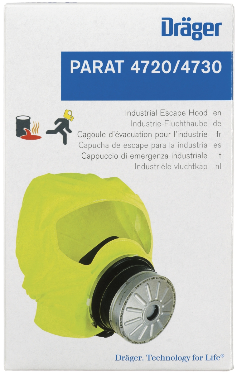 Dräger® PARAT® 4730 Industrie Fluchthaube R59431, ABEK15 P3 Kombi Filter für mind. 15 Min. Schutz, Hard Case, Universalgröße, Fluchthaube zum Schutz gegen toxische Industriegase, Dämpfe und Partikel