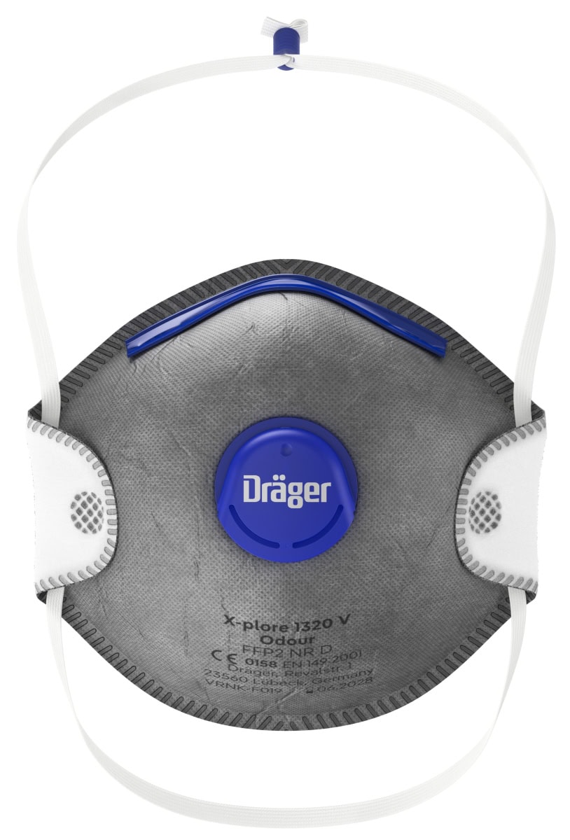 Dräger® X-plore® Vorgeformte Atemschutzmaske / Partikelmaske 1320 V Odour FFP2 NR D 3951215, Universalgröße, Hygienisch einzelverpackt, VarioFlex™ Kopfband, Mit Ausatemventil, Schützt effektiv gegen Feinstäube und Partikel