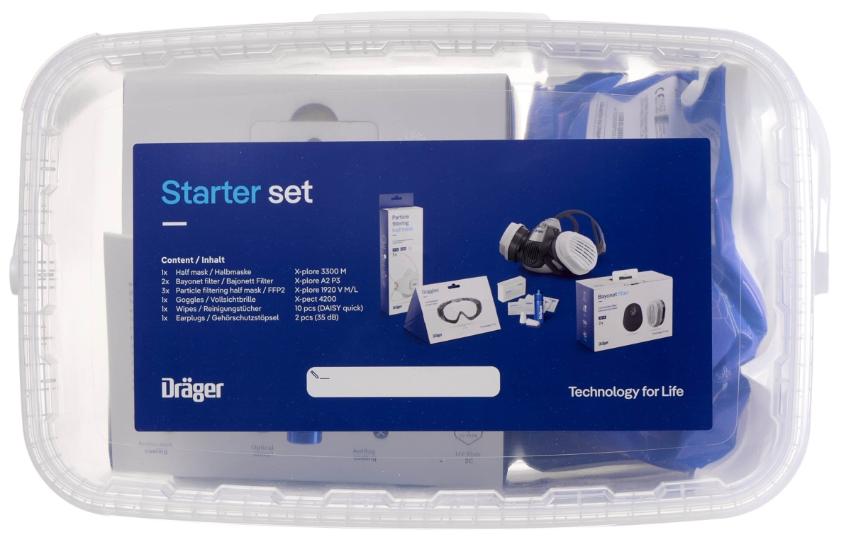 Dräger® X-plore® 3300 Gasmaske / Halbmaske Atemschutz Starter Set 3737916, Größe M, P3 R D Partikelfilter, Soft TPE, Dräger® Bajonett-Klick Filteranschluss