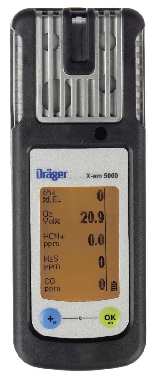 Dräger® X-am® 5000 Mehrgasmessgerät VN00652, Sensoren: CatEx, O2, H2S / CO LC, OV, 1 bis 5 Gase Messgerät, IP 67 Wasserdicht, Für die persönliche Gasüberwachung im täglichen Einsatz & Freimessung von Kanälen, Räumen und Schächten
