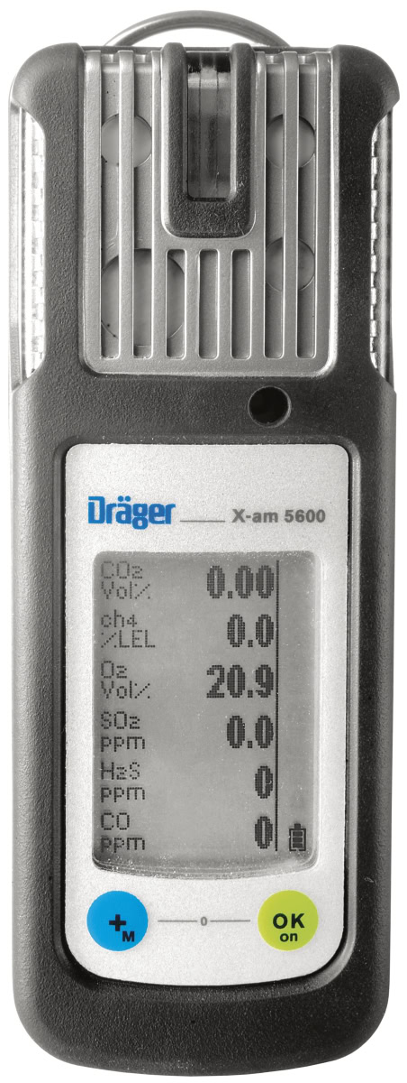 Dräger® X-am® 5600 Mehrgasmessgerät VN01547, Sensoren: IR EX/CO2, CO LC, NO, NO2, 1 bis 6 Gase Messgerät, IP 67 Wasserdicht, Für die Freimessung von Kanälen, Schächten und geschlossenen Räumen